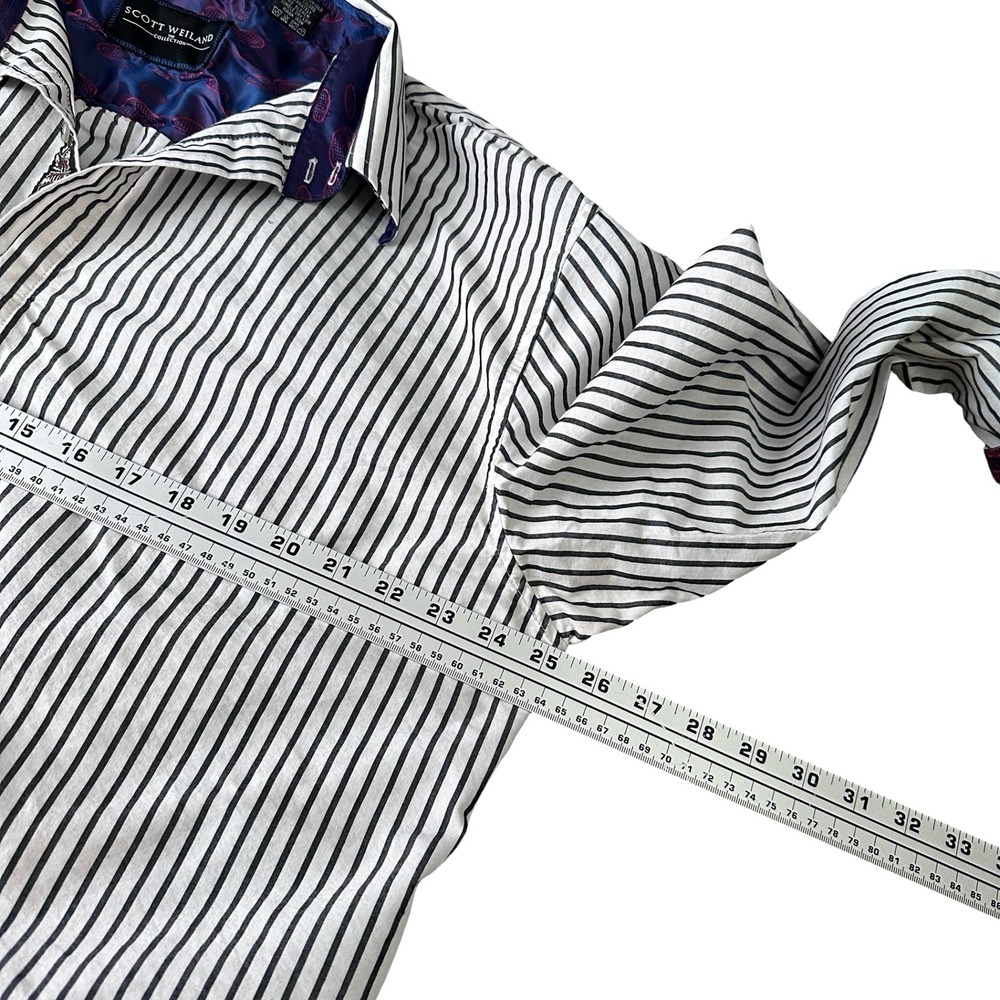 Scott Weiland Collection Mens Striped Button Shirt Flip Cuff Paisley White 3XL - Picture 10 of 12